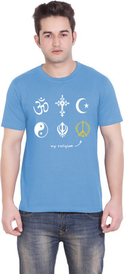 

Tantra Graphic Print Men's Round Neck Light Blue T-Shirt, Persian jewel