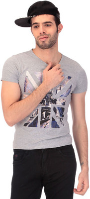 

Saiints Printed Men's Round Neck Grey T-Shirt