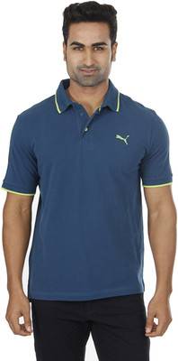 

Puma Solid Men' Polo Neck Blue T-Shirt, Majolica blue & lime green