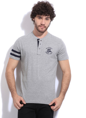 

John Players Solid Men's Henley Grey T-Shirt, 1a2