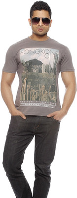 

Gritstones Printed Men' Round Neck Grey T-Shirt, Steel grey