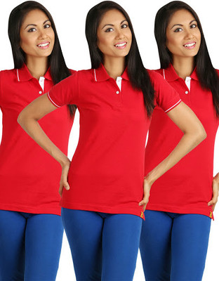 

Campus Sutra Solid Women's Polo Neck Red T-Shirt(Pack of 3