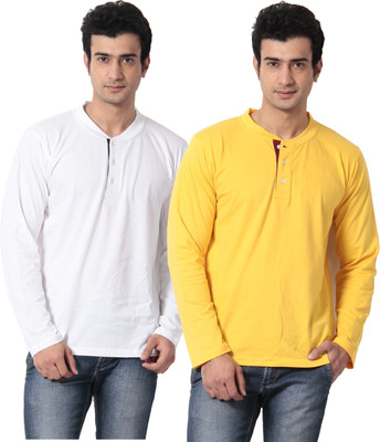 

Leana Solid Men' Henley Multicolor T-Shirt(Pack of 2