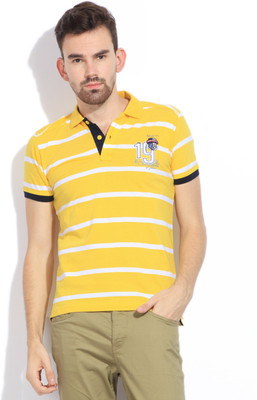 

Mufti Striped Men's Polo Neck Yellow T-Shirt