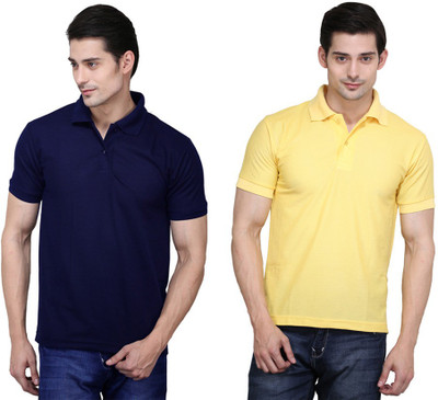 

Ilbies Solid Men's Polo Neck Multicolor T-Shirt(Pack of 2, Dark blue - yellow