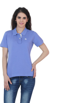 

The Cotton Company Solid Women' Polo Neck Blue T-Shirt, Ultra marine blue