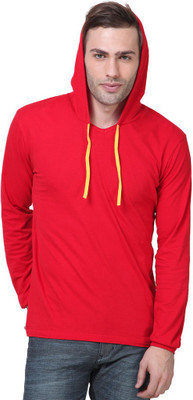 Izinc Solid Men' Hooded Red T-Shirt
