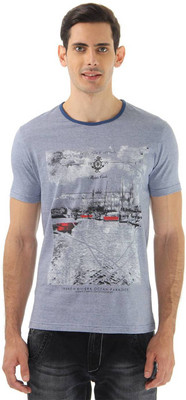 

Monte Carlo Graphic Print Men's Round Neck Blue T-Shirt, Light blue