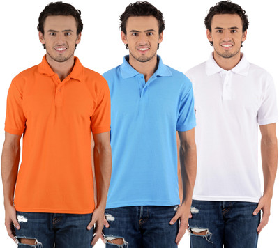 

Blaze Solid Men's Polo Neck Multicolor T-Shirt(Pack of 3, Orange;sky blue;white