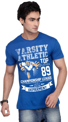 

Inkovy Graphic Print Men' Round Neck Blue T-Shirt