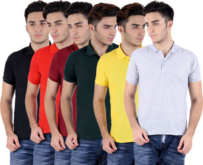 

Sanvi Traders Solid Men Polo Neck Multicolor T-Shirt(Pack of 6