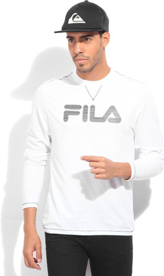 

Fila Solid Men' Round Neck White T-Shirt, Wht/pea