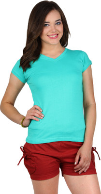 

SayItLoud Solid Women's V-neck Light Green T-Shirt, Aqua green