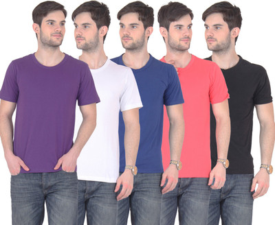 

FnMe Solid Men' Round Neck Multicolor T-Shirt(Pack of 5, Black;blue;gajri;purple;white