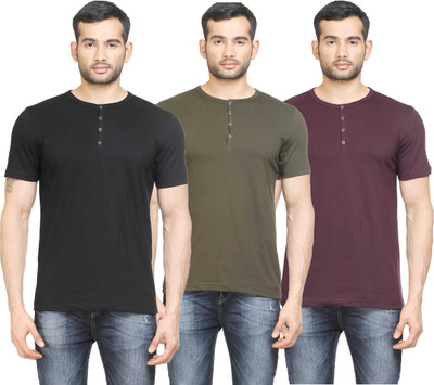 

Poshuis Solid Men's Henley Black, Dark Green, Maroon T-Shirt(Pack of 3, Black;dark maroon;military green