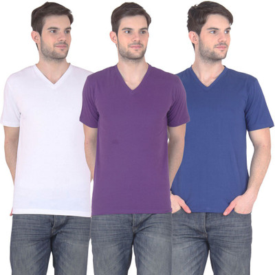 

FnMe Solid Men' V-neck Multicolor T-Shirt(Pack of 3, Blue;purple;white