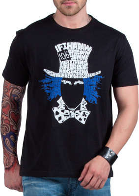 

HotTribes Printed Men' Round Neck Black T-Shirt