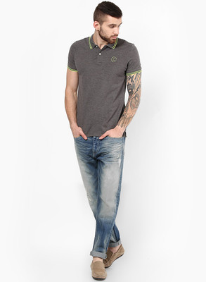 

Jack & Jones Solid Men's Polo Neck Grey T-Shirt, Grey melange
