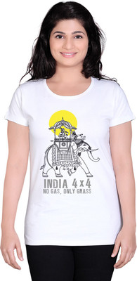 

Tantra Printed Women's Round Neck White T-Shirt