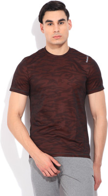 

REEBOK Printed Men's Round Neck Black, Maroon T-Shirt, Coal/ motor red)