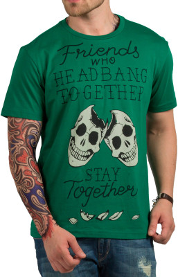 

HotTribes Printed Men' Round Neck Green T-Shirt, Forest green