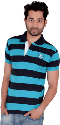 

Awack Striped Men's Polo Neck Blue, Dark Blue T-Shirt, Firozi blue