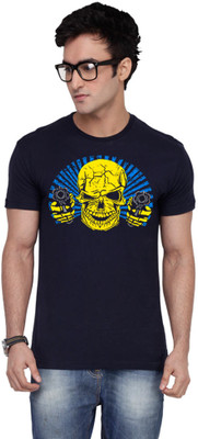 

Inkovy Graphic Print Men' Round Neck Dark Blue T-Shirt, Navy