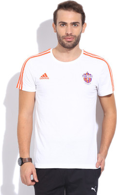 

ADIDAS Solid Men's Round Neck White T-Shirt, White/orange