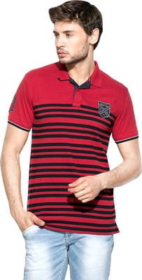 

Mufti Striped Men's Polo Neck Red, Black T-Shirt