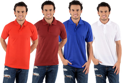 

Blaze Solid Men's Polo Neck Multicolor T-Shirt(Pack of 4, Maroon;red;royal blue;white
