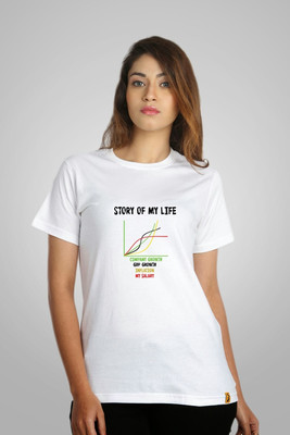 

Campus Sutra Printed Women's Round Neck White T-Shirt