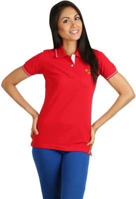

Campus Sutra Solid Women' Polo Neck Red T-Shirt