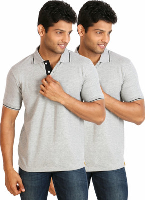 

Campus Sutra Solid Men Polo Neck Grey T-Shirt(Pack of 2), Grey:grey