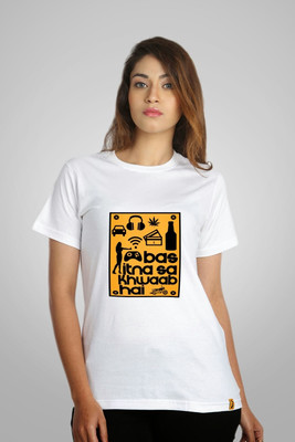 

Campus Sutra Printed Women's Round Neck White T-Shirt