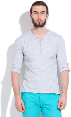 

Mufti Solid Men's Henley Grey T-Shirt, 02-white