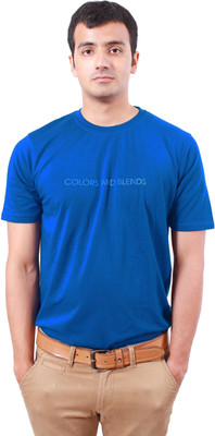 

Colors & Blends Solid Men' Round Neck Blue T-Shirt, Airforce blue