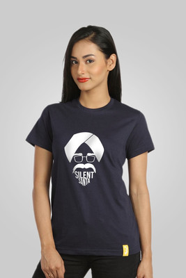 

Campus Sutra Printed Women' Round Neck Blue T-Shirt