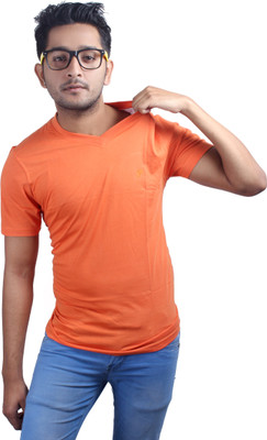 

Spur Solid Men' V-neck Orange T-Shirt