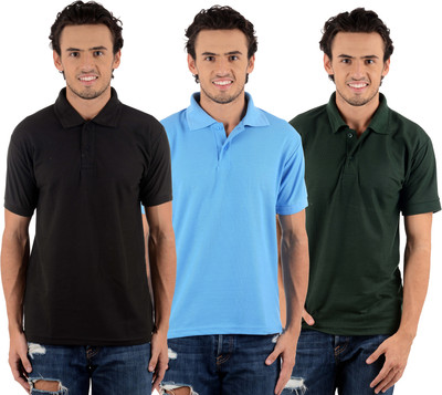 

Blaze Solid Men's Polo Neck Multicolor T-Shirt(Pack of 3, Black;dark green;sky blue