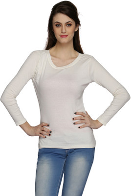 

Ten on Ten Solid Women's Round Neck White T-Shirt