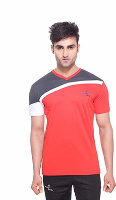 

Sport Sun Self Design Men' V-neck Red T-Shirt