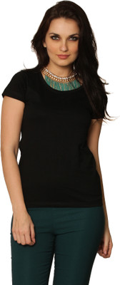 

Miss Chase Solid Women' Round Neck Black T-Shirt