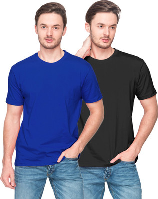 

Indeed Solid Men's Round Neck Black, Blue T-Shirt(Pack of 2