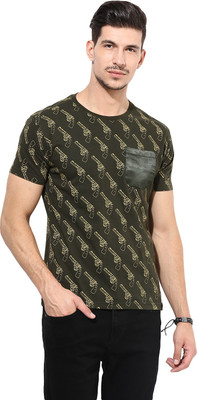 

PUNK Printed Men's Round Neck Green T-Shirt, Olive