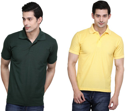 

Ilbies Solid Men's Polo Neck Multicolor T-Shirt(Pack of 2, Dark green - yellow