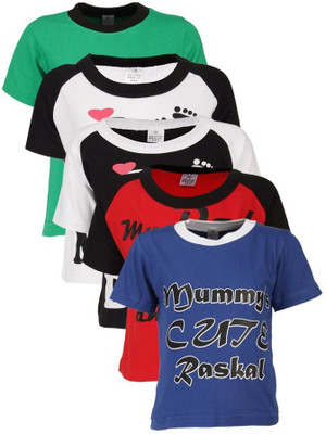 

Gkidz Boys Printed Cotton T Shirt(Multicolor, Pack of 5, Black