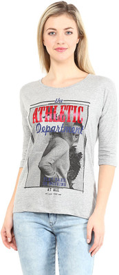 

Ajile by Pantaloons Graphic Print Women's Round Neck Grey T-Shirt, Grey melange