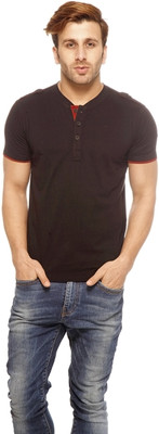 Gritstones Solid Men's Henley Black T-Shirt