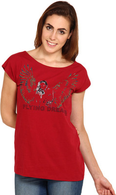 

Miss Chick Printed Women's Round Neck Maroon T-Shirt
