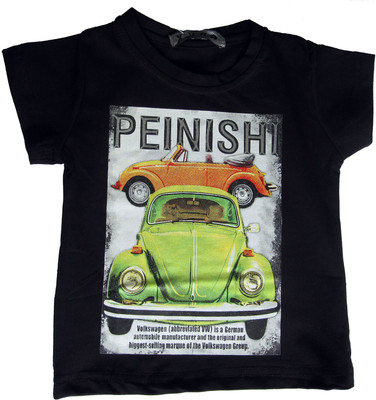 

One Look Boys Printed Cotton T Shirt(Black, Pack of 1